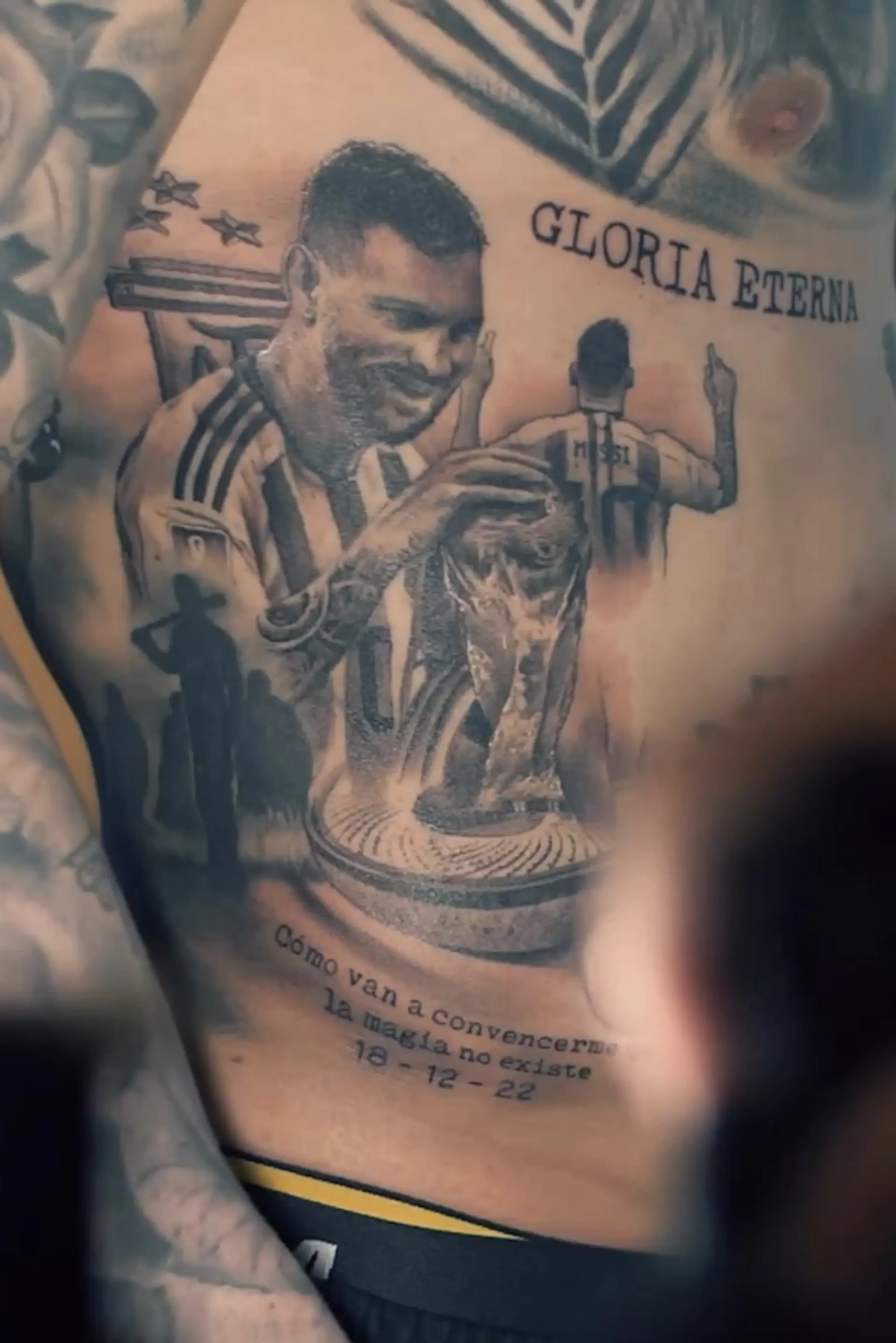 Nicolas Otamendi Lionel Messi World Cup tattoo close-up