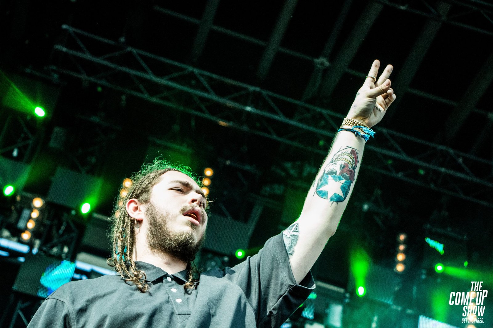 Post Malone colorful forearm tattoo collection