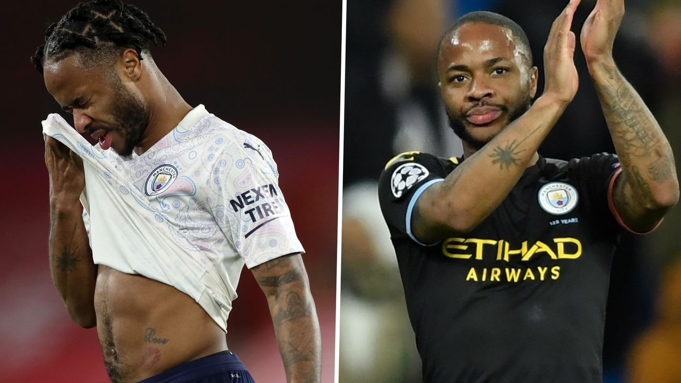 Raheem Sterling tattoos: distinct high-resolution photograph showing the right leg rifle tattoo