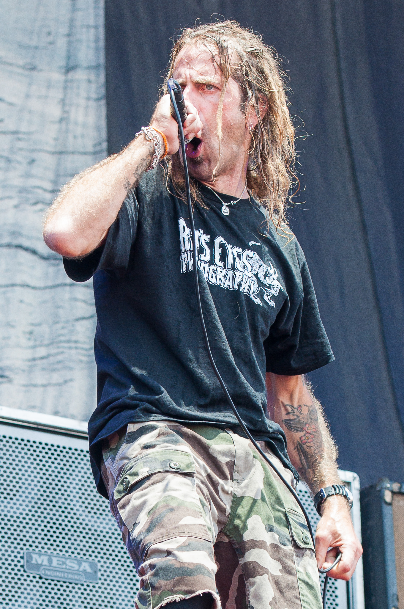 Randy Blythe arm and leg tattoos 2015