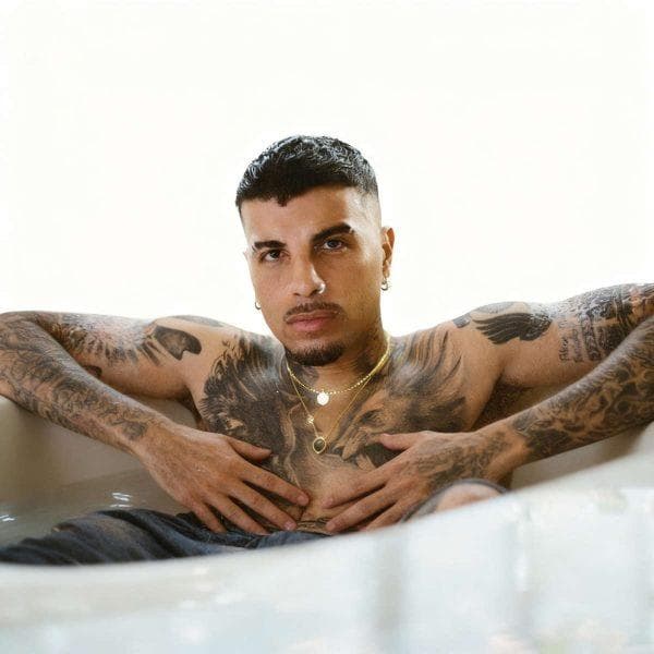 Rauw Alejandro anime and chest tattoos