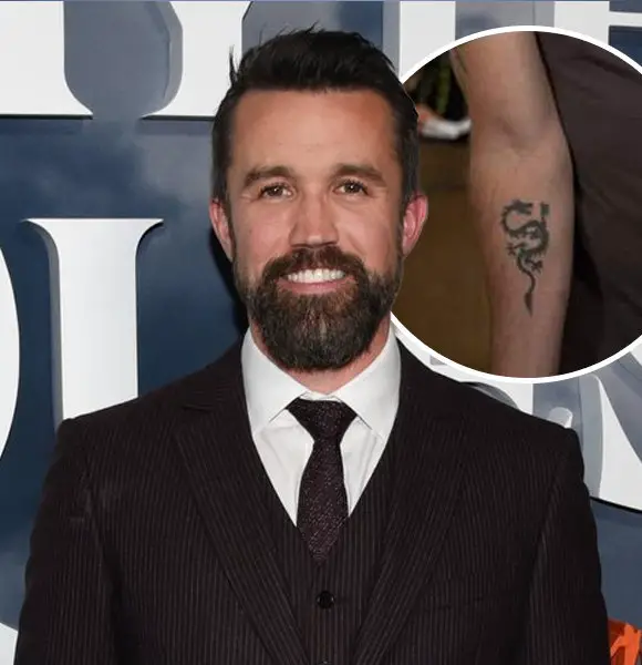 Rob McElhenney's dragon tattoo on his right forearm