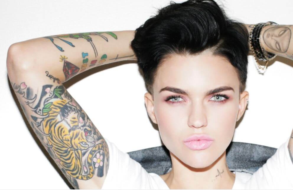 Ruby Rose tiger tattoo and surrounding arm sleeve details