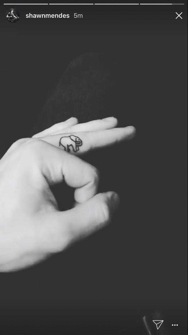 Shawn Mendes elephant tattoo on the finger