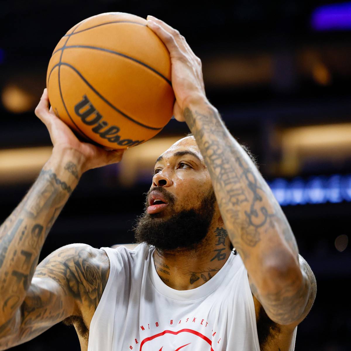 Brandon Ingram arm tattoos while shooting