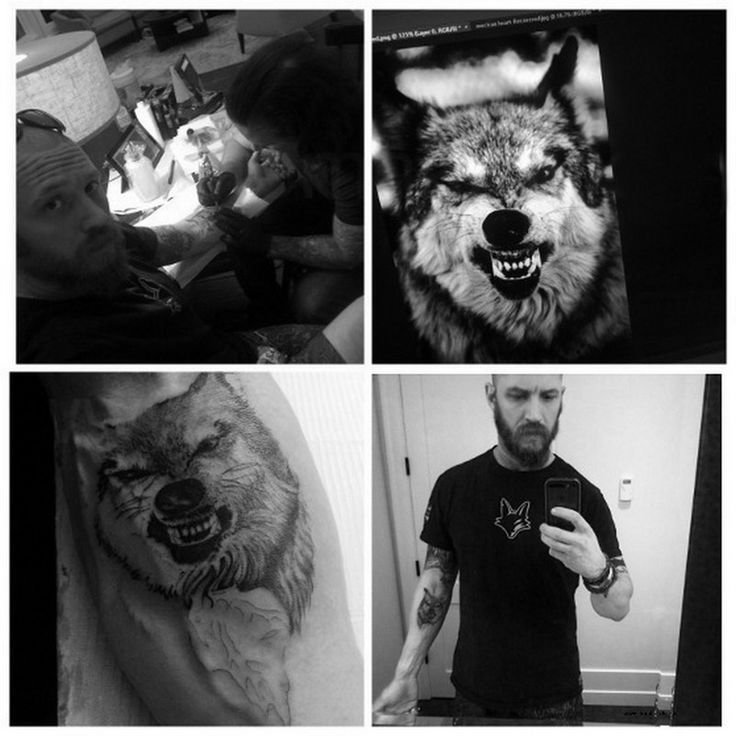 Tom Hardy showing wolf and raven designs