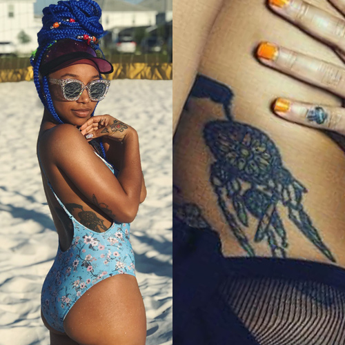 Zonnique Pullins dreamcatcher side tattoo
