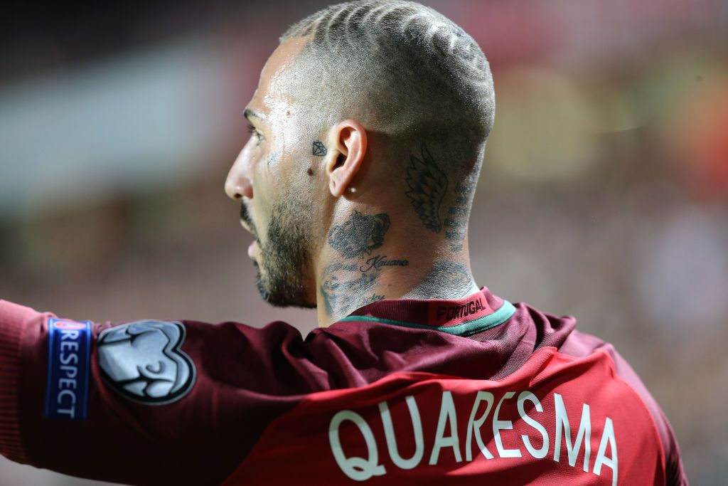 Ricardo Quaresma showing his side-neck family tattoos