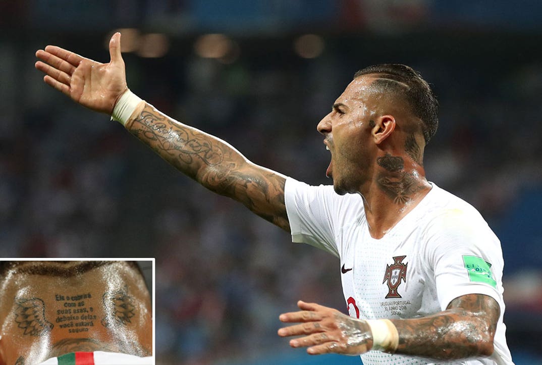 Ricardo Quaresma displaying his arm tattoos at the World Cup