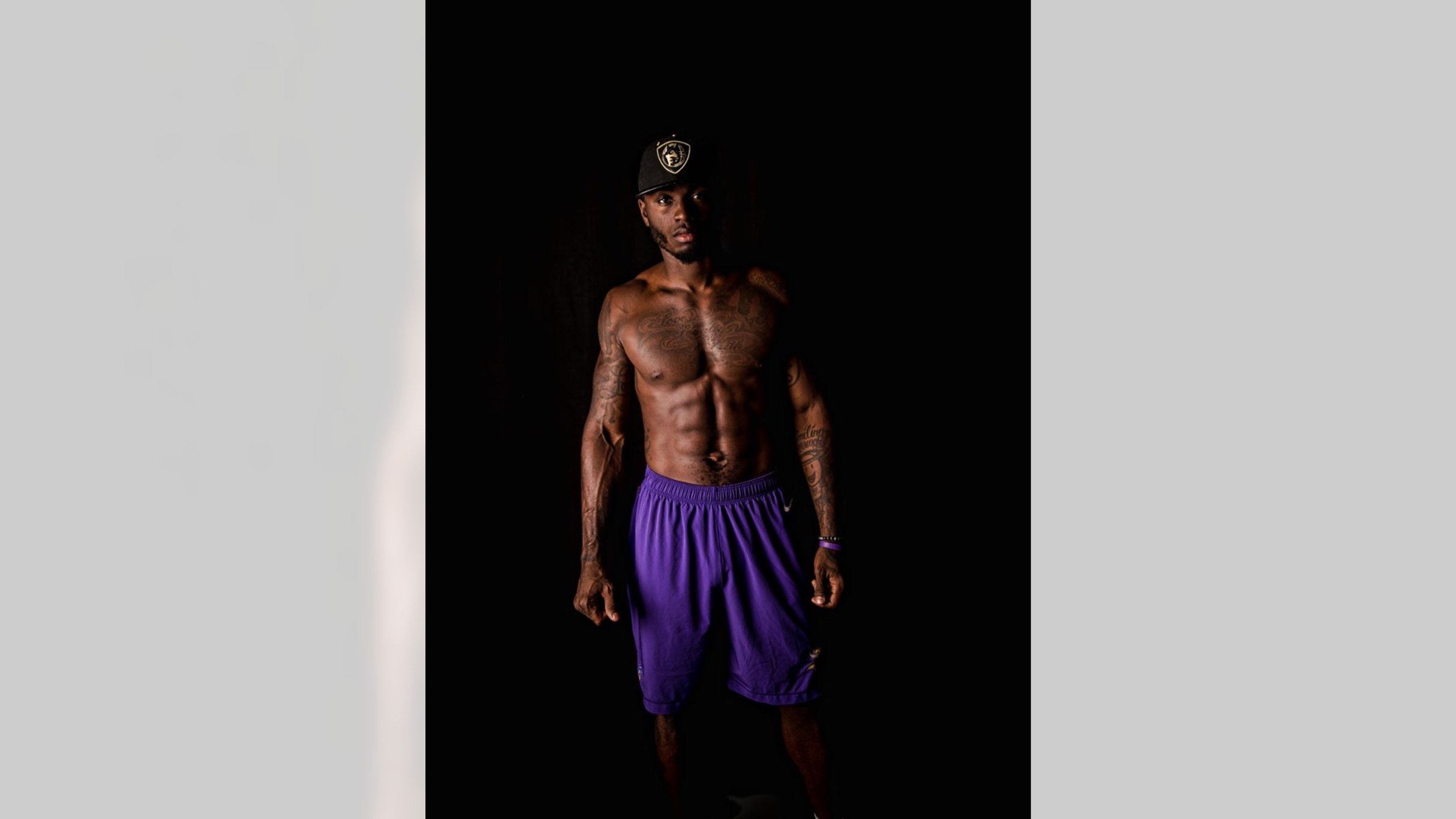 Laquon Treadwell full-body tattoo portrait in color Laquon Treadwell tattoos: full-body color tattoo portrait showing chest and arm coverage
