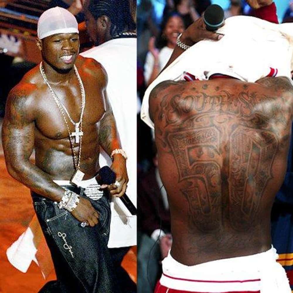 50 Cent Sabrina and Ghetto Angel arm tattoo