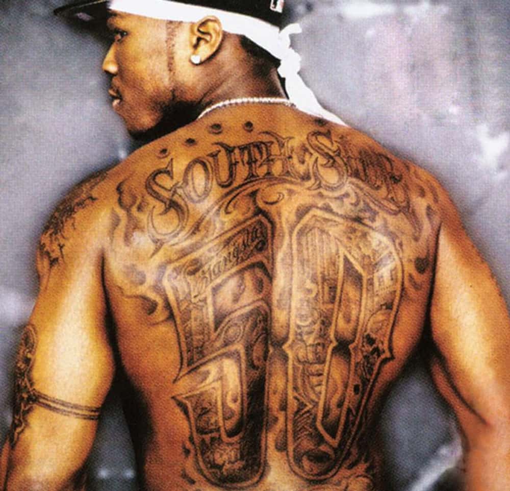 50 Cent's Southside and 50 back tattoo
