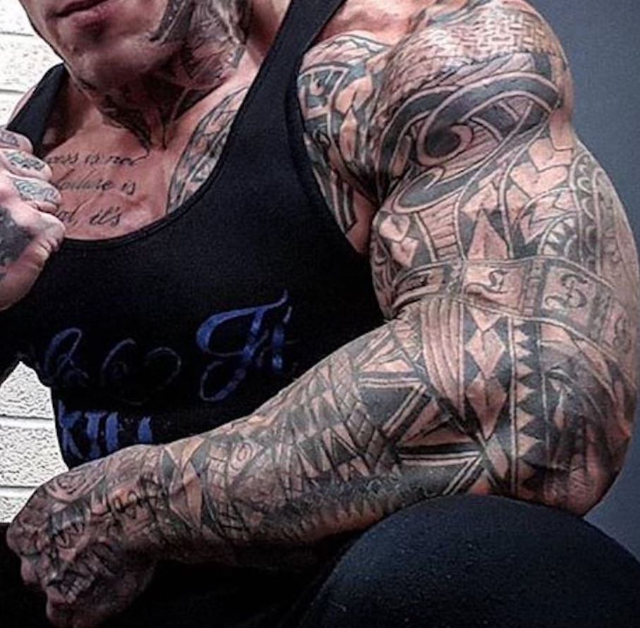 Martyn Ford left arm tribal sleeve tattoo