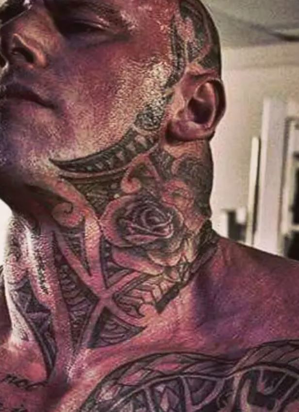 Martyn Ford neck rose tattoos