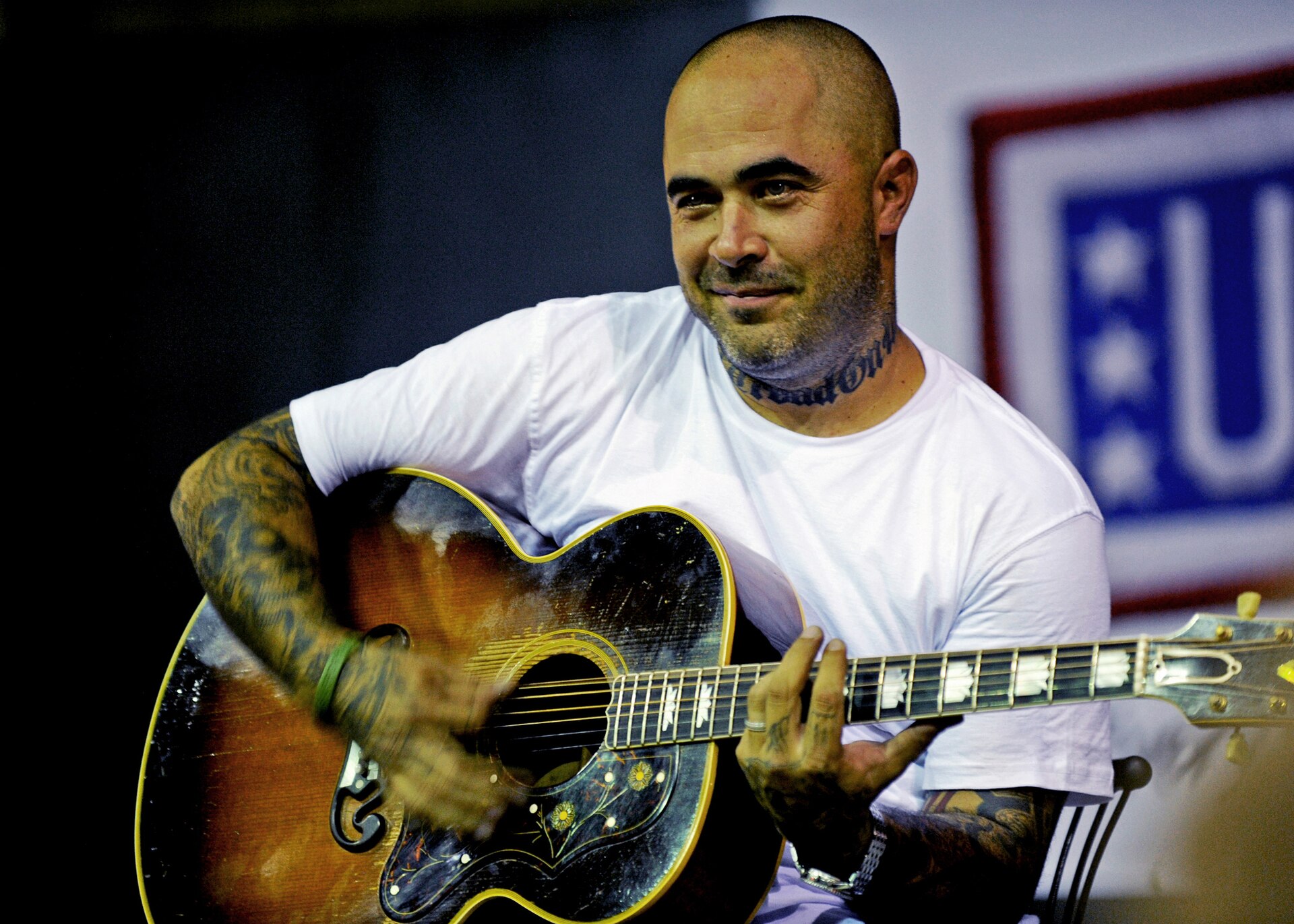 Aaron Lewis neck and arm tattoos