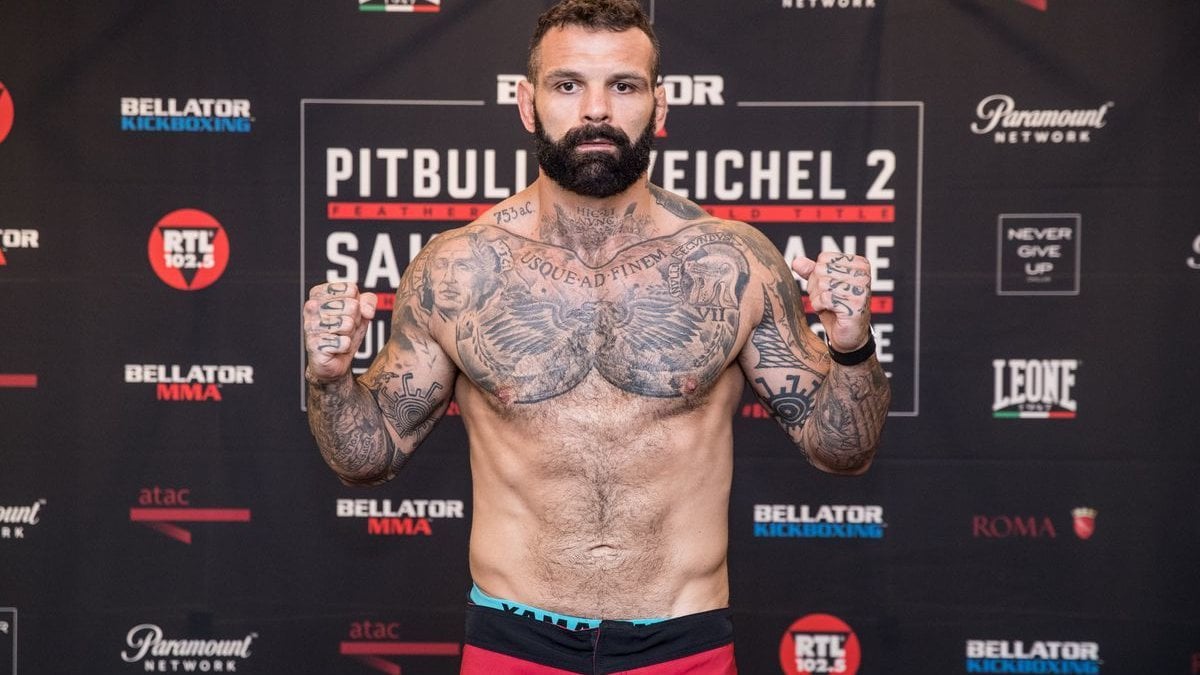 Alessio Sakara’s Roman chest tattoos at a Bellator weigh-in