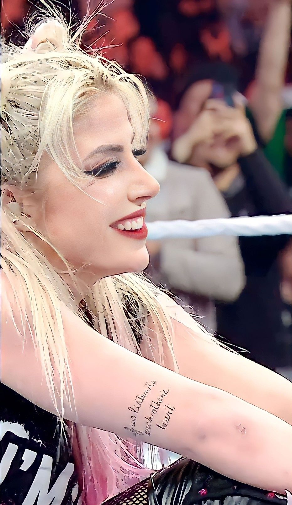 Alexa Bliss white ink forearm script tattoo