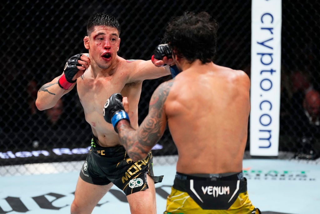 Alexandre Pantoja tattoos: A second view of the sleeve during a fight