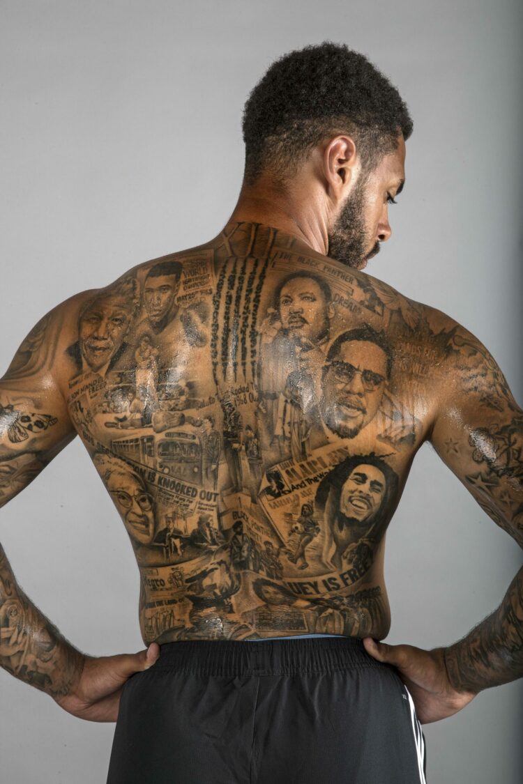 Andre Gray tattoos: Black history back piece