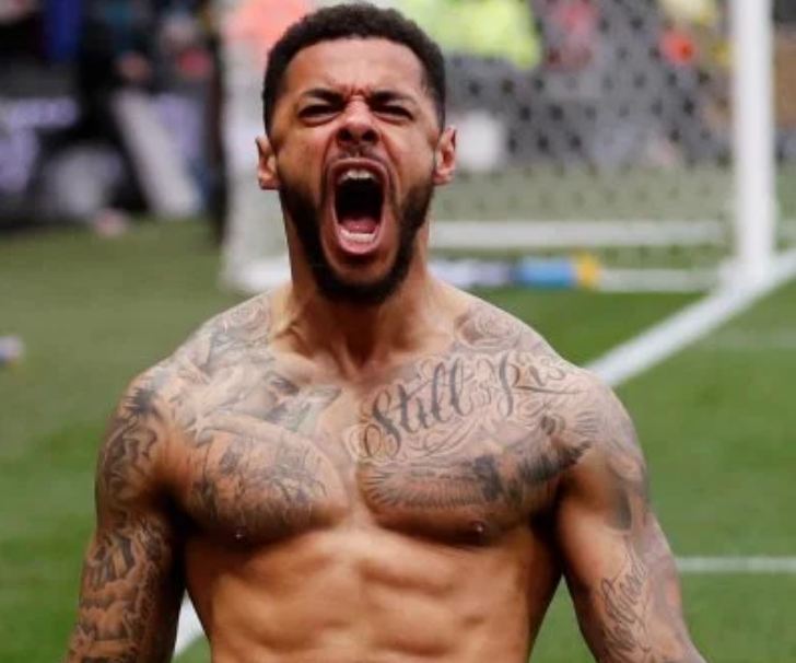 Andre Gray tattoos: Roman war scene and roses