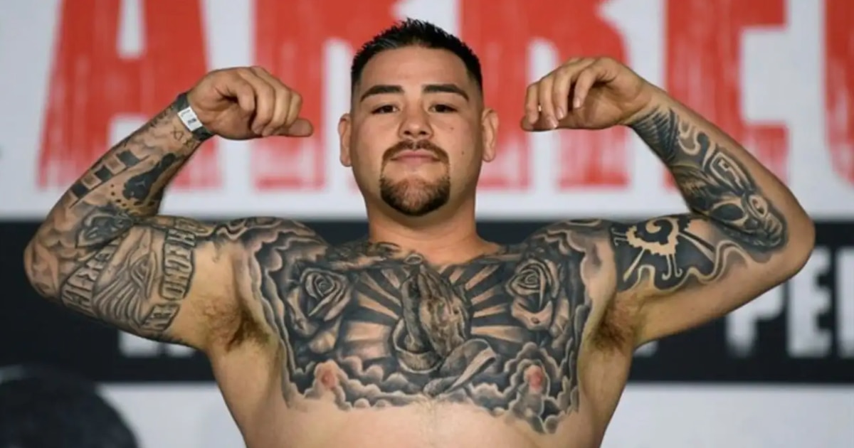 Andy Ruiz Jr. tattoos: post-fight portrait showing how the chest and arm tattoos read from a little farther away