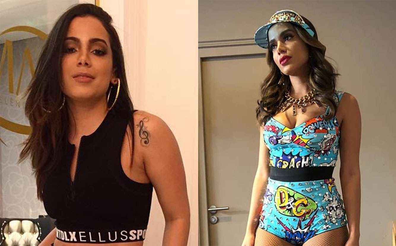 Anitta tattoos: Treble-clef shoulder tattoo close view