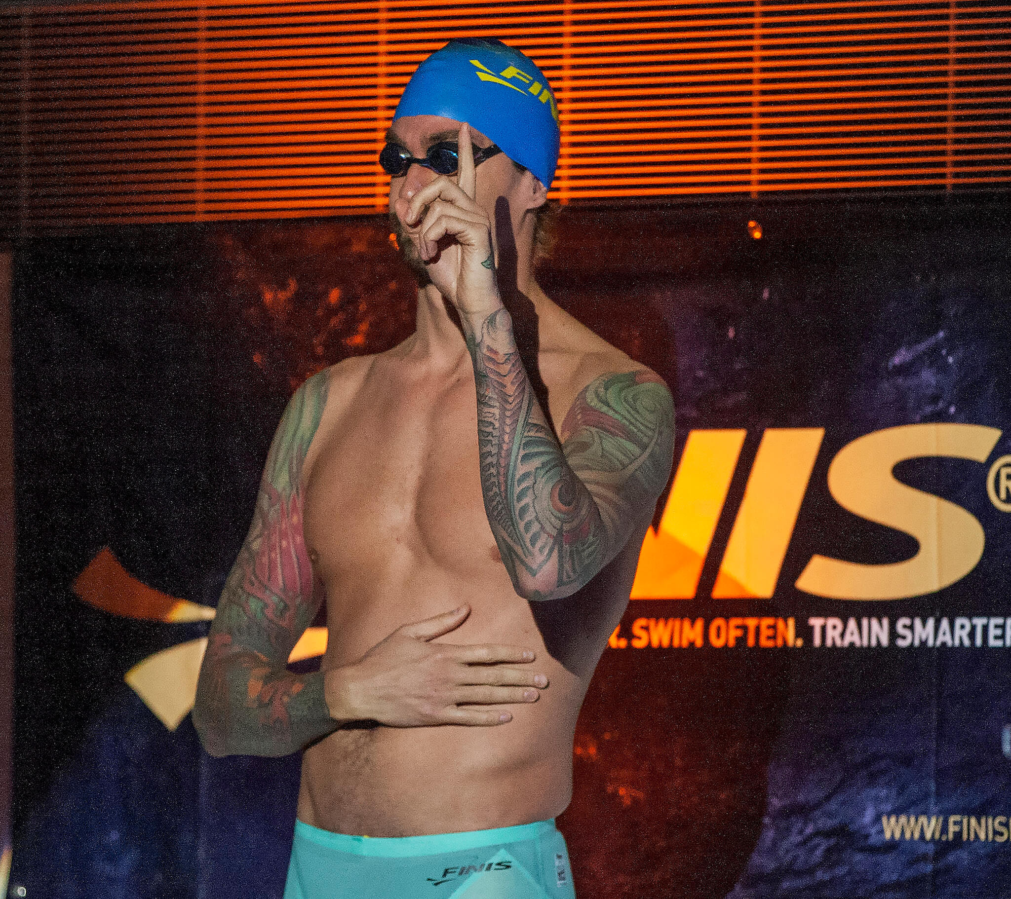 Anthony Ervin tattoos: Tattoo evidence: separate full-sleeve view published by Swimming World.