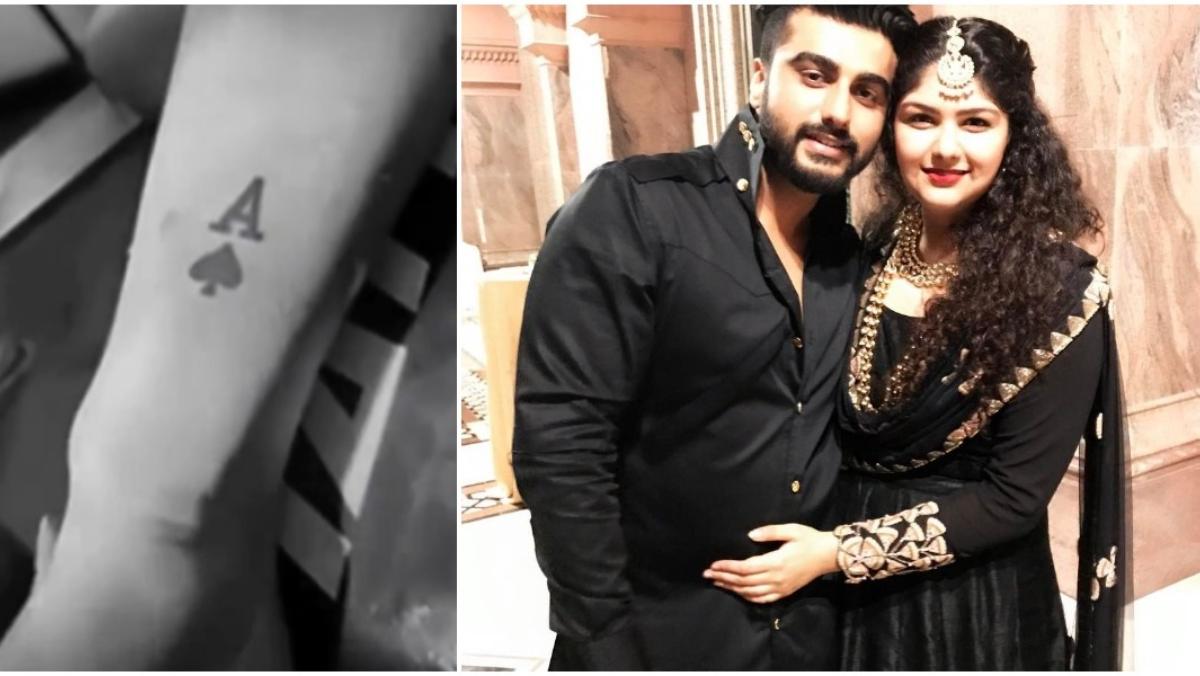 Arjun Kapoor Genuine tattoo evidence for the A and spade design linked to Anshula. Arjun Kapoor tattoos: Genuine tattoo evidence for the A and spade design linked to Anshula.