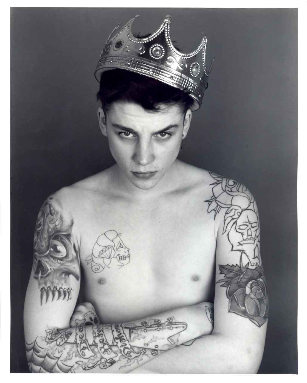 Ash Stymest right arm eye and guitar headstock tattoos