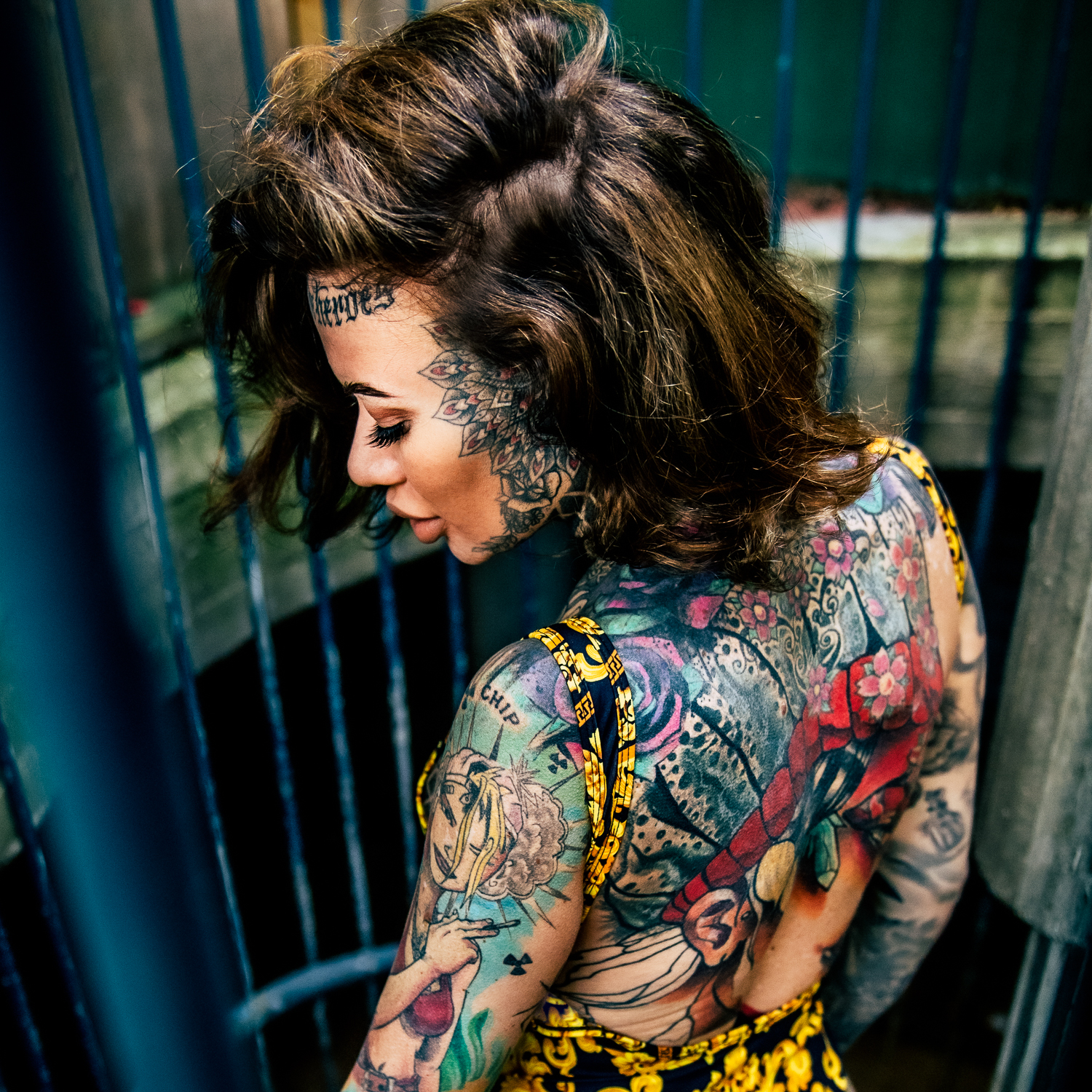 Back tattoo - pink flowers and colorful illustration Becky Holt tattoos: Back tattoo: pink flowers and colorful illustration