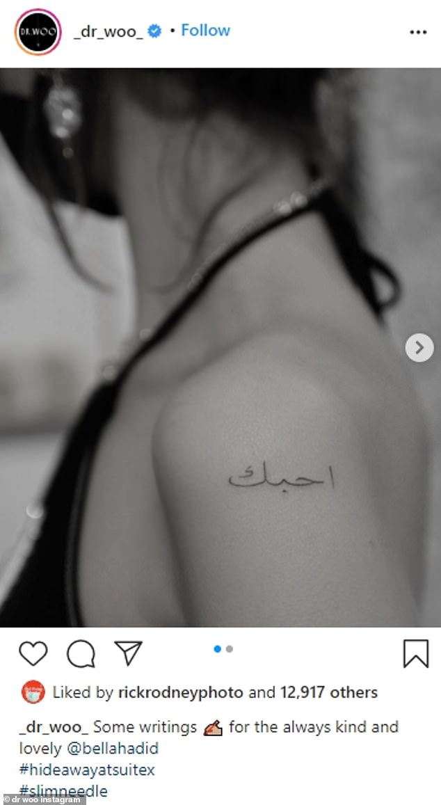 Bella Hadid tattoos: Bella Hadid's Arabic shoulder writing