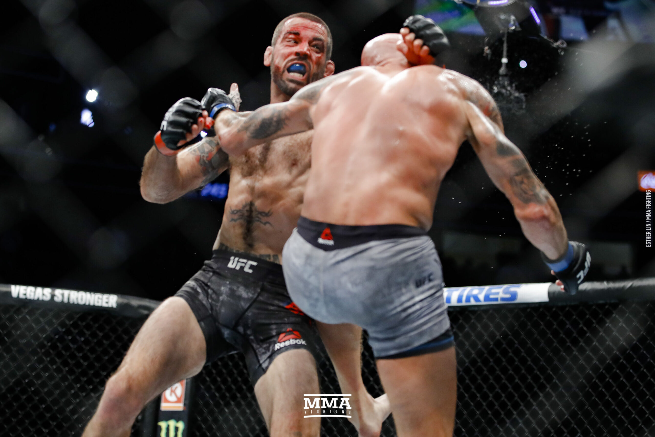 Ben Saunders striking context at UFC 245 Ben Saunders in a contextual photograph: inline contextual photo, explicitly not tattoo evidence; not tattoo evidence