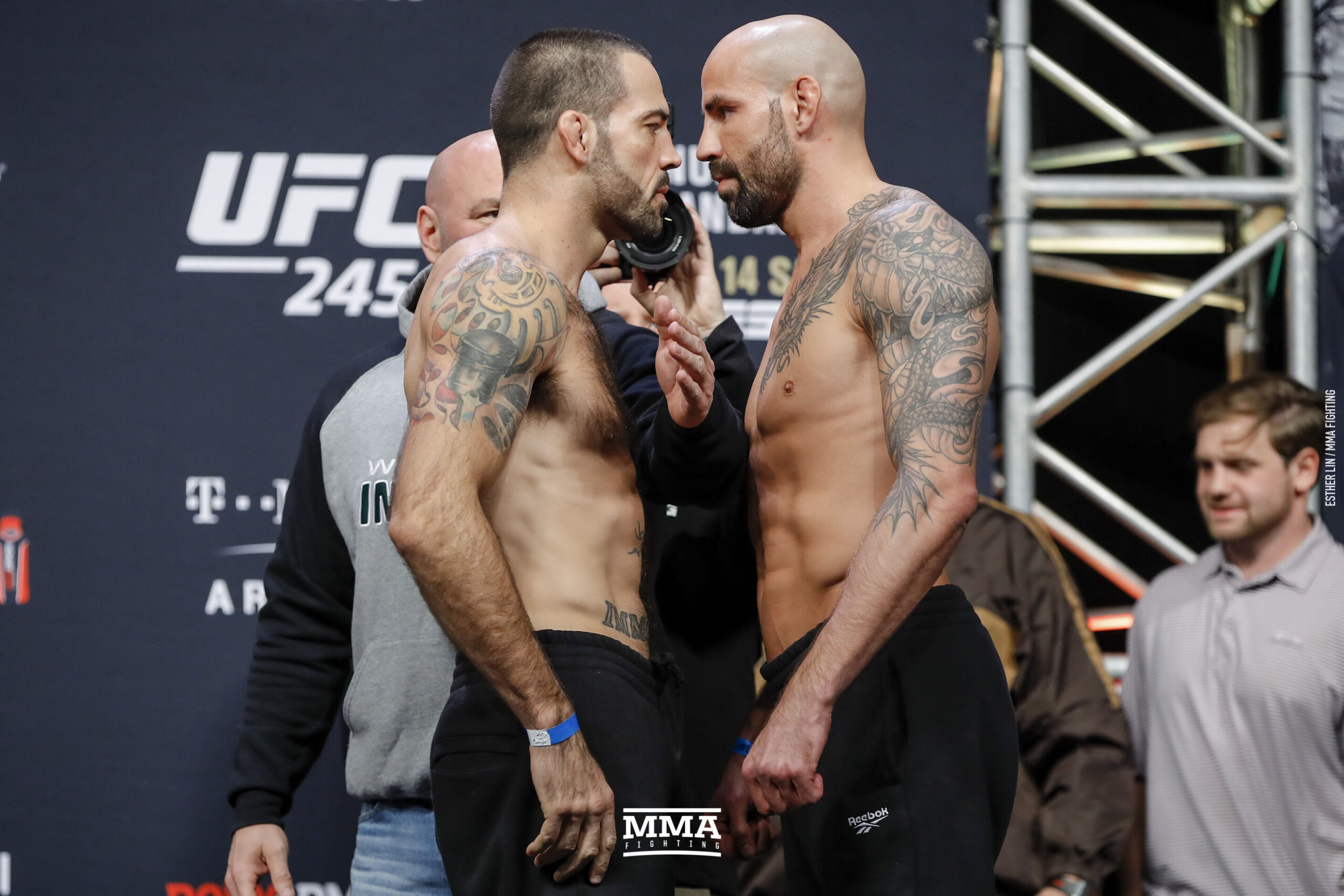 Ben Saunders UFC 245 weigh-in context Ben Saunders in a contextual photograph: inline contextual photo, explicitly not tattoo evidence; not tattoo evidence
