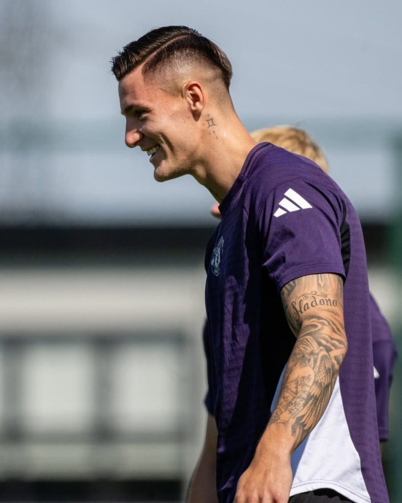 Benjamin Šeško Separate training image showing Slađana lettering and nearby sleeve work from a different angle Benjamin Šeško tattoos: Separate training image showing Slađana lettering and nearby sleeve work from a different angle