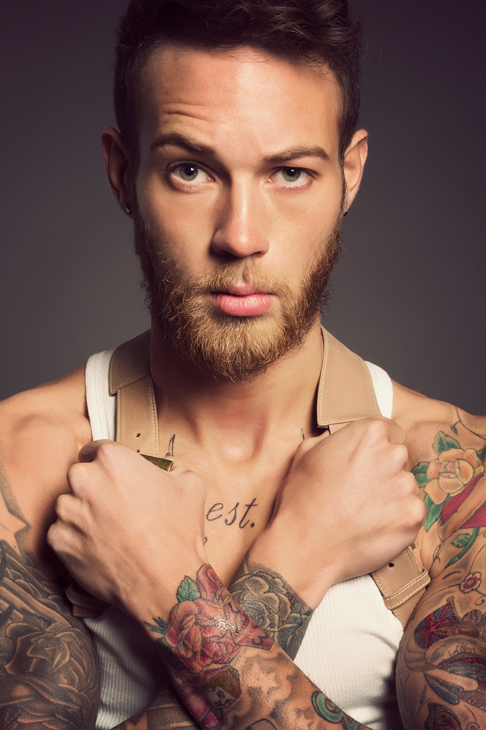 Billy Huxley Red rose with green leaves and contrasting shaded wrist flower Billy Huxley tattoos: Red rose with green leaves and contrasting shaded wrist flower
