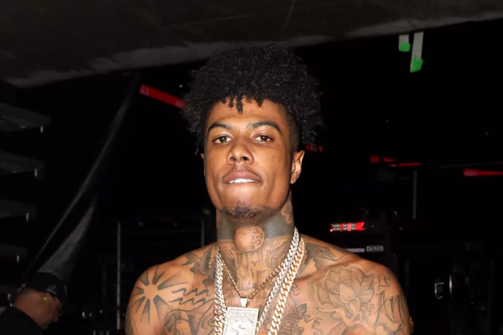 Blueface neck and chest tattoos backstage