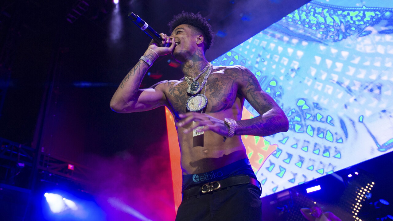 Blueface tattooed torso at Summer Jam performance