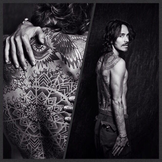 Brandon Boyd back and arm tattoos
