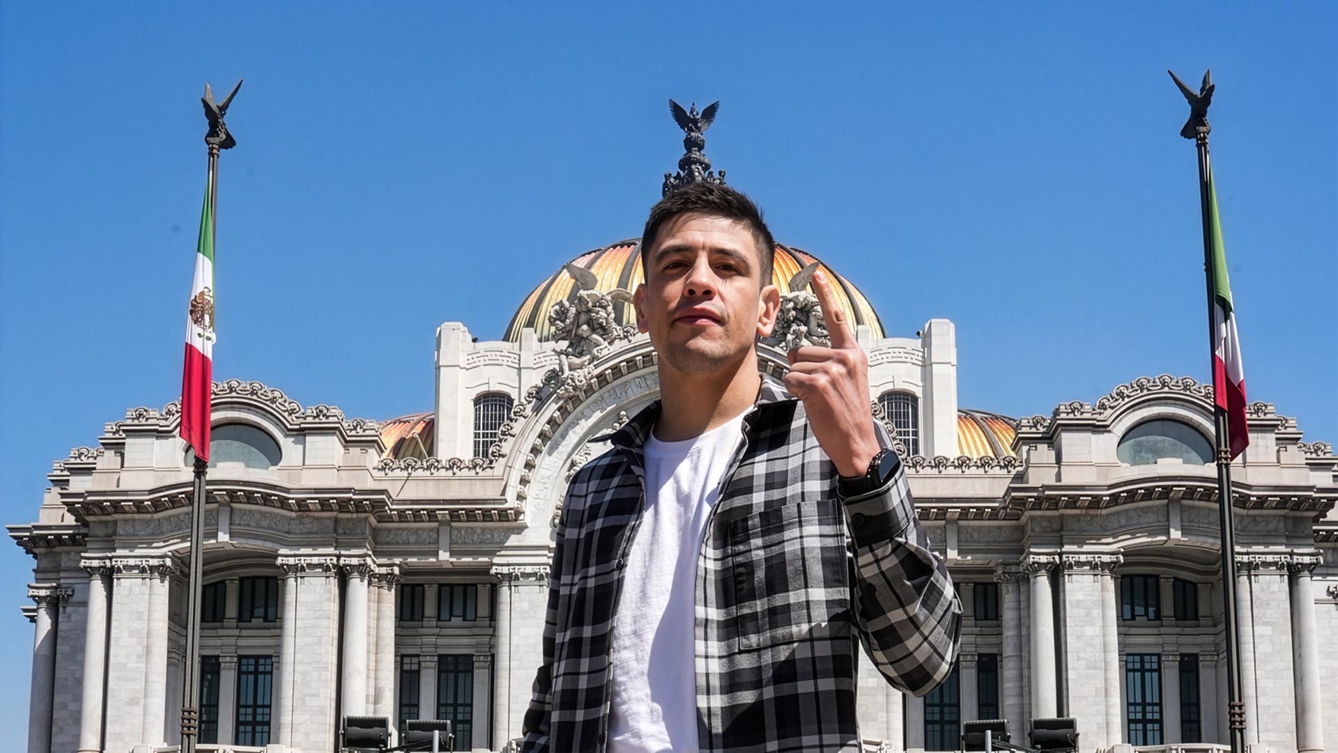 Brandon Moreno A promotional photograph in Mexico City Brandon Moreno in a contextual photograph: A promotional photograph in Mexico City; not tattoo evidence