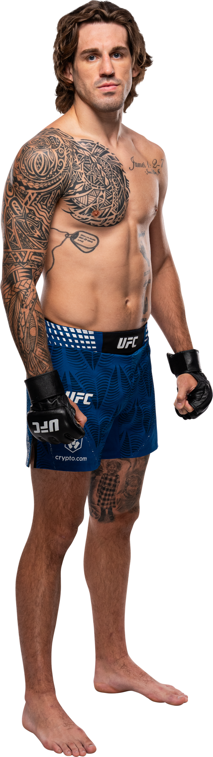 Brendan Allen tattoos: The dog tags and footprint tattoos on his torso