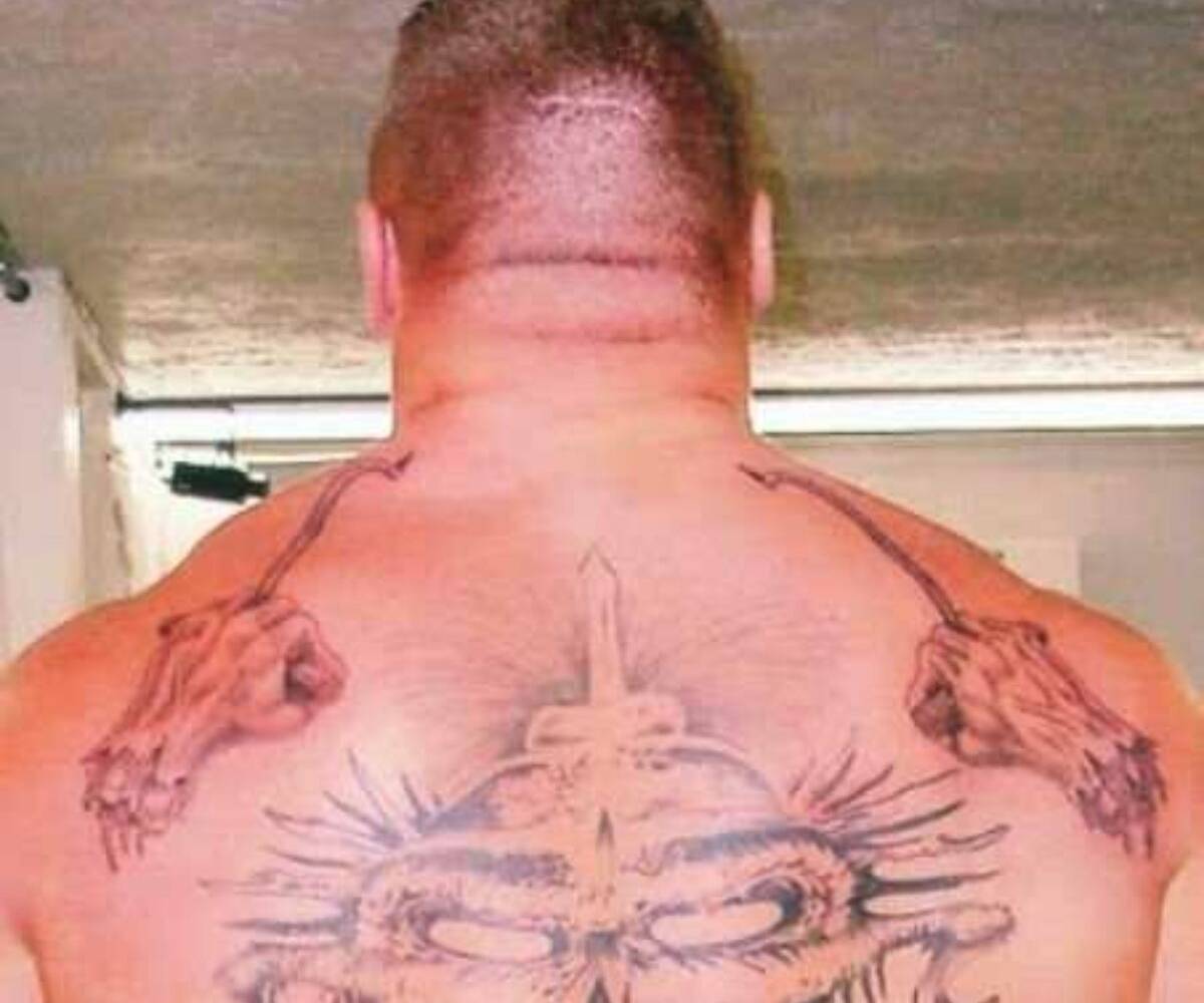 Close view of Brock Lesnar's back tattoo artwork