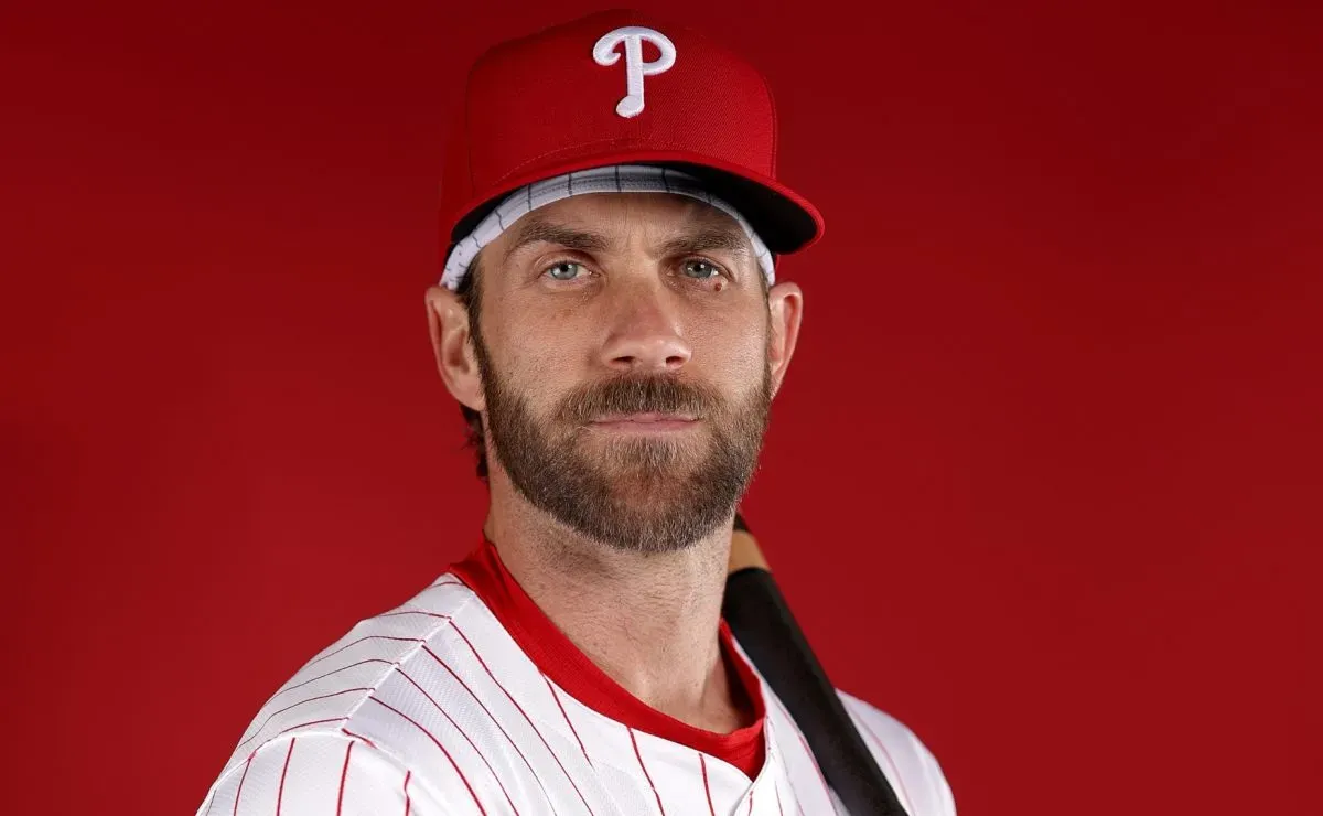 Bryce Harper in a contextual photograph: Harper in a contextual face-visible portrait; not tattoo evidence; not tattoo evidence