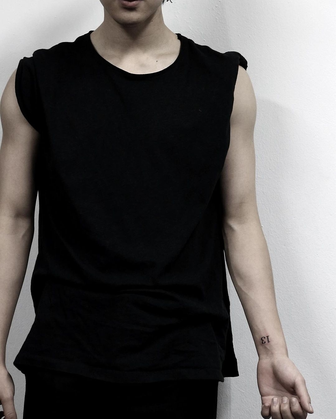 BTS Jimin tattoos: Close photograph documenting the 13 wrist tattoo.