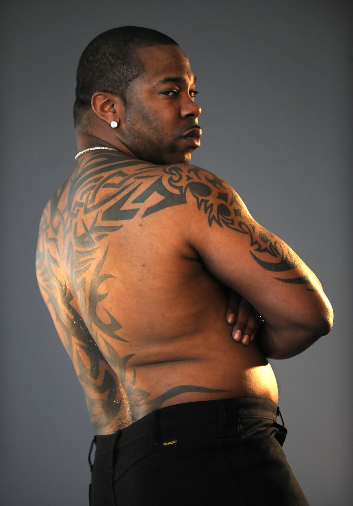 Busta Rhymes back tattoo
