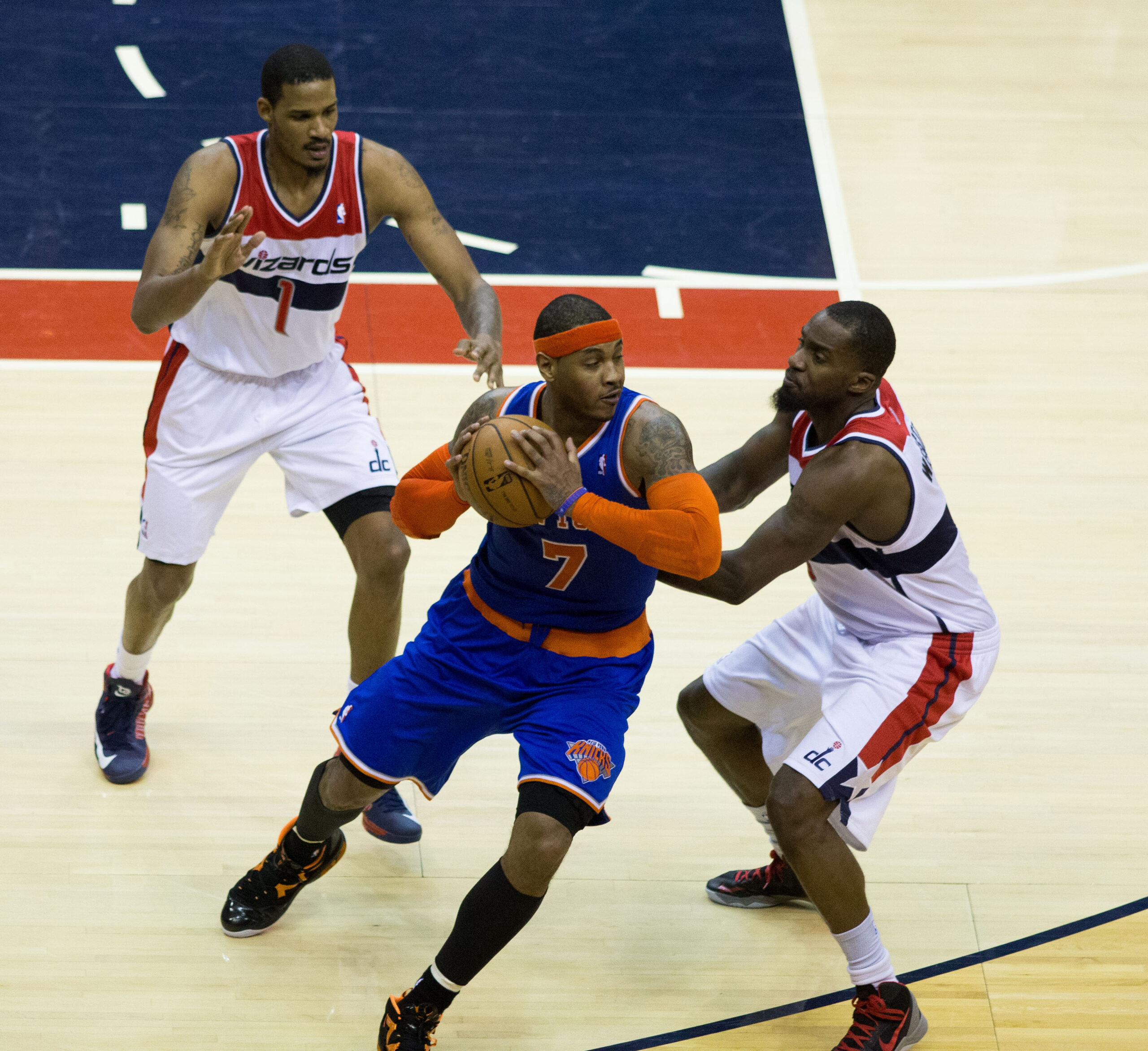 Carmelo Anthony arm tattoos during a game