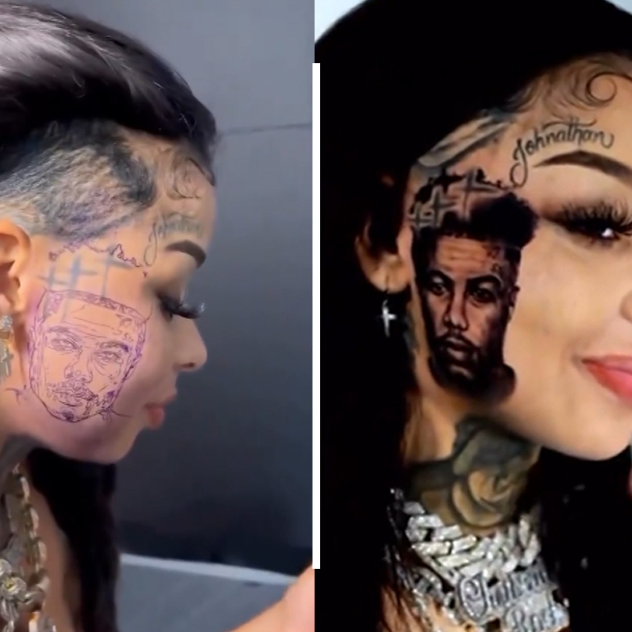 Chrisean Rock tattoos: Close crop of portrait shading and the face structure