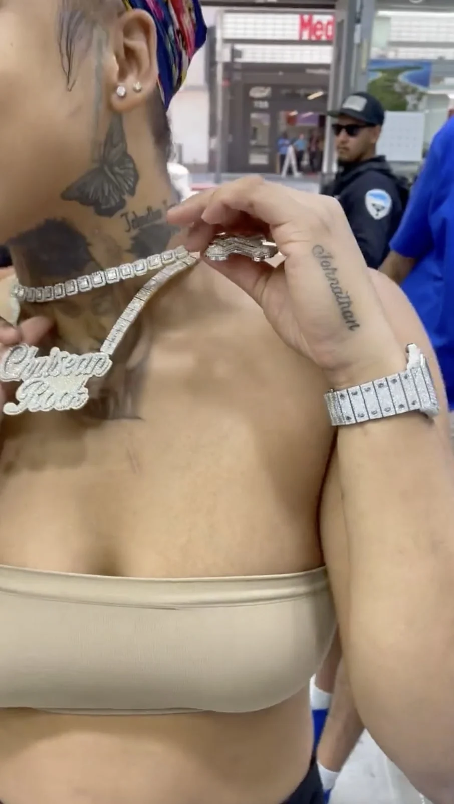 Chrisean Rock tattoos: Layered neck tattoo and the way dark shading frames the jaw