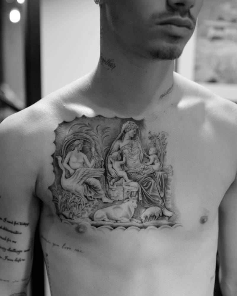 Romeo Beckham chest tattoo wide view
