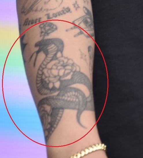 Cuco tattoos: inline snake and flower arm tattoo image