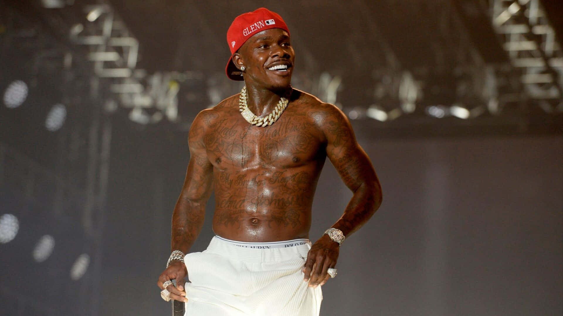 DaBaby full torso tattoos during a performance